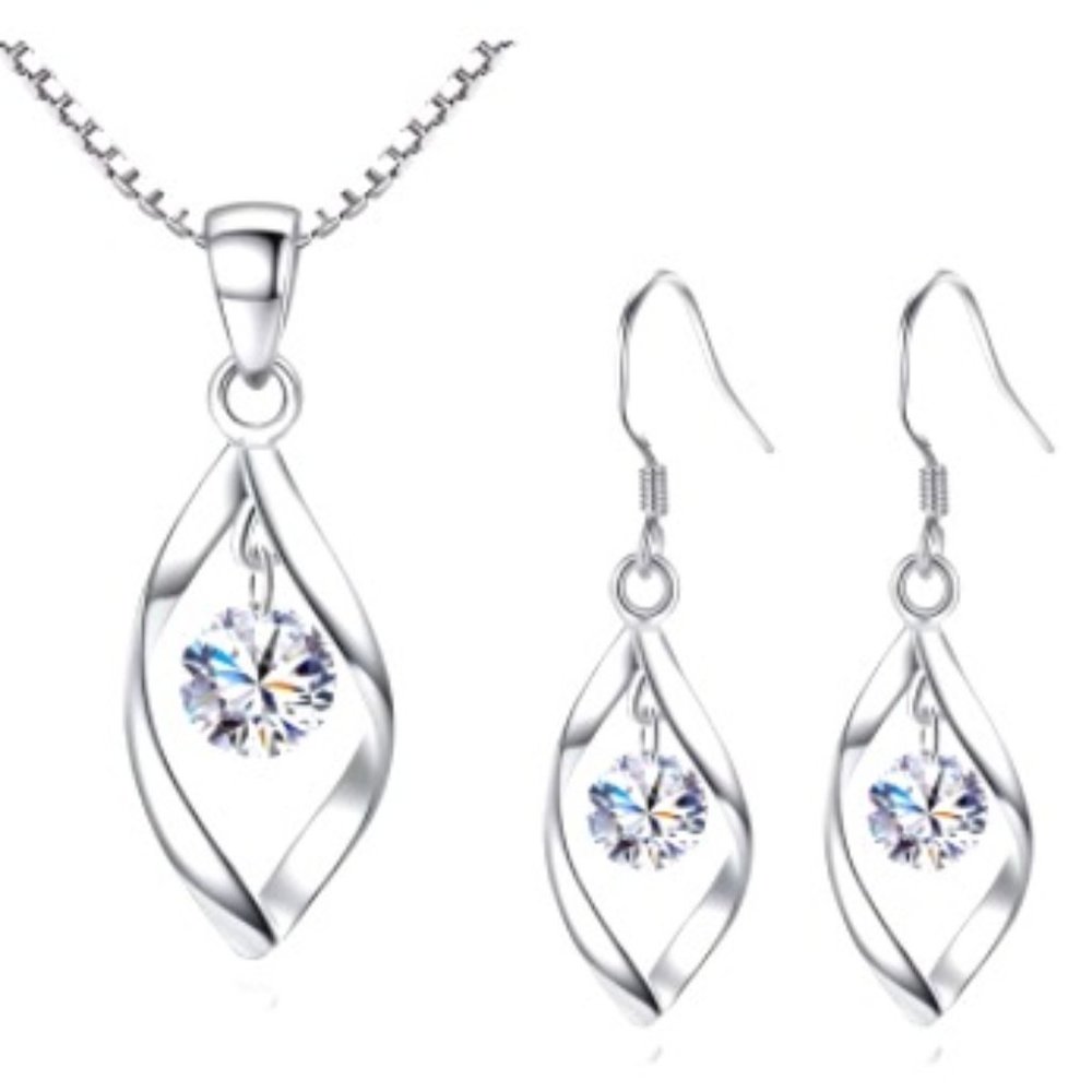 Silver Jewelry Twist Water Drop Earrings and Necklace